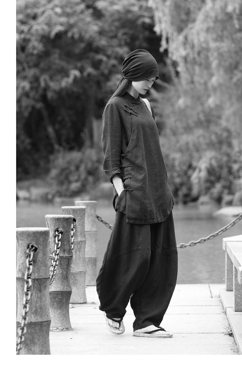 Linen pants for women, long pants, wide leg pants, full length harem pants, loose maxi trousers, fall spring custom long plus size pants B33 image 7