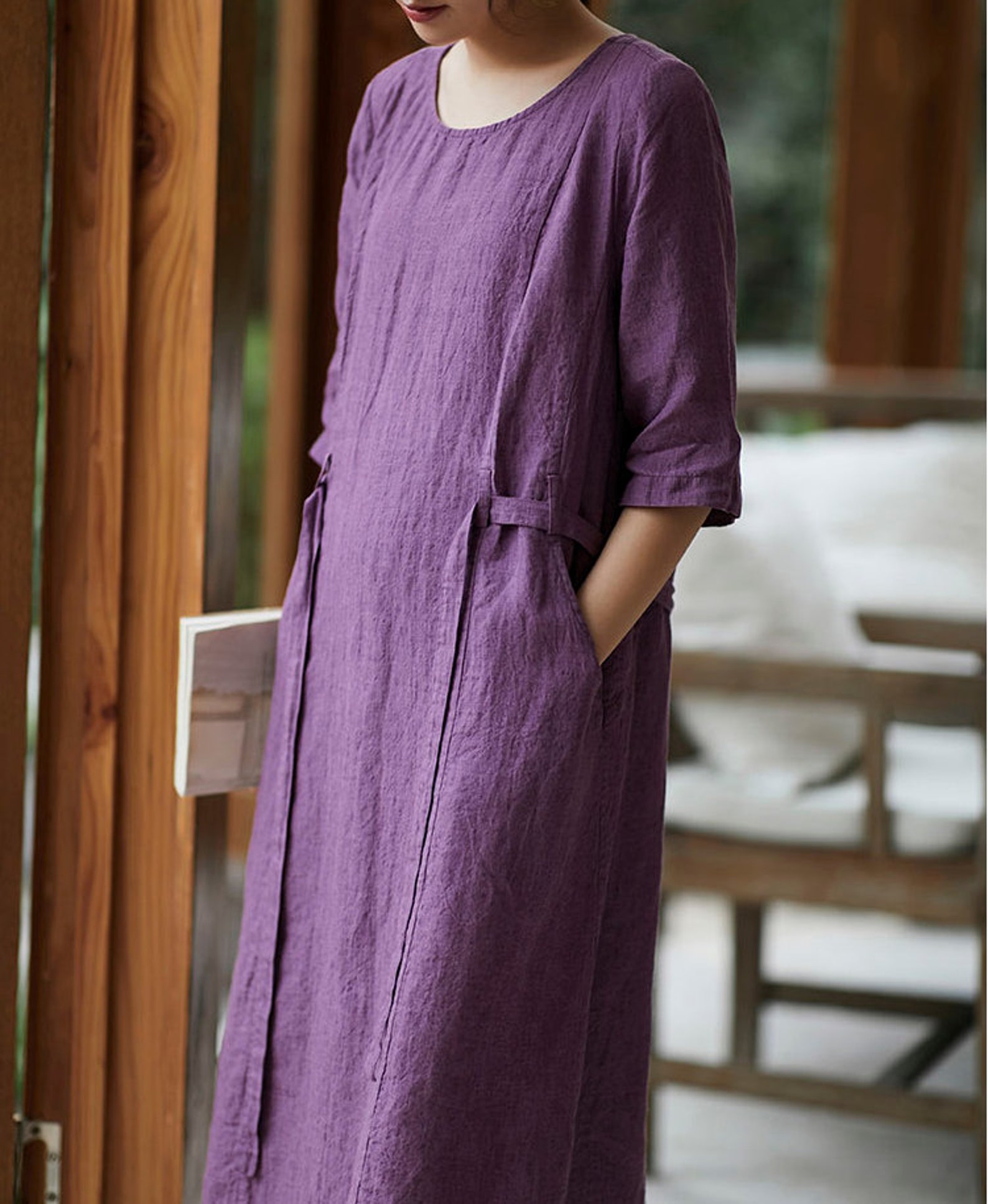 Women linen Dresses short sleeve Midi dress Plus size dress Etsy