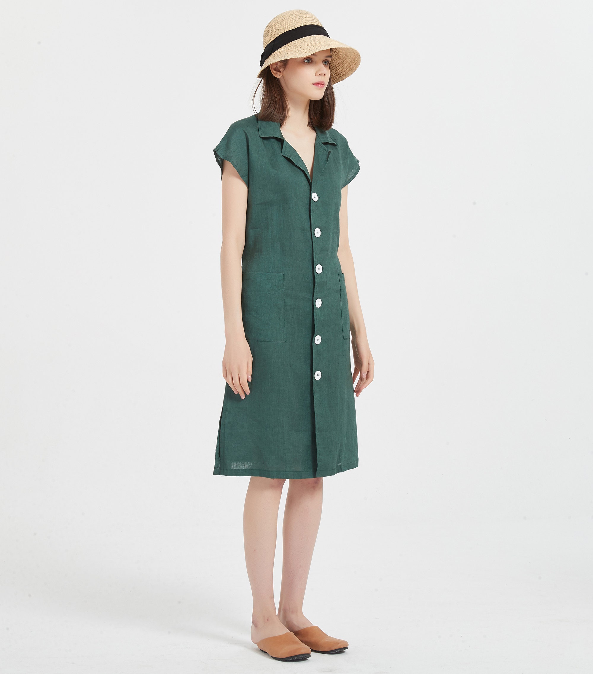 Women's 100 Linen Dress Short Sleeve Dress Linen Midi Etsy Australia