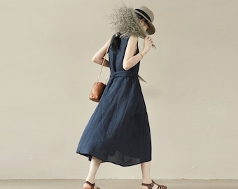 Sleeveless dresses ,women linen dress, linen maxi dress, loose custom oversized dress boho soft casual summer fall dress  N120