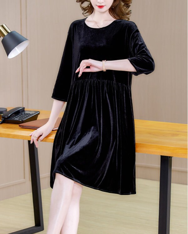 Velvet Dress Half Sleeves Dress Knee Length Velvet Dress - Etsy