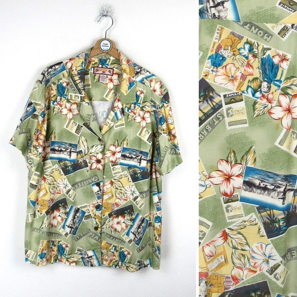 90er Jahre Karibik Joe Kurzarm Damen Vintage Hawaiihemd - Größe XL