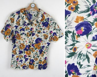 Carol vintage 90s short sleeve linen women's shirt - Size M
