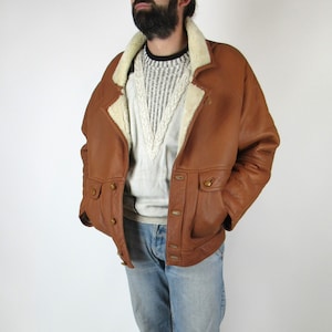 Vintage 80s 90s genuine leather Shearling jacket - Size XL