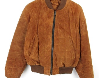 Vintage 1980s Suede Bomber Jacket - Size M