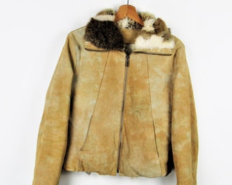 90s Vintage Genuine Leather and Fur Jacket - Size S - Etsy