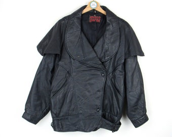 Vintage 80s 90s Avant Garde Women&#39;s Leather Jacket - Size S/M