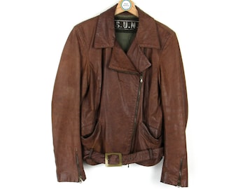 80s Faded Leather Jacket / Zip Jacket / Street Wear / Casual 80s Faded Leather Jacket / Zip Jacket / Street Wear / Casual