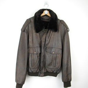 Vintage 80s 90s Genuine Leather Aviator Jacket - Size XL