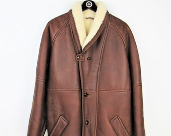 Chaqueta Shearling de cuero genuino vintage de los años 80 y 90