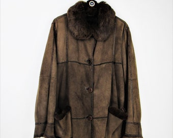 Cazadora piel genuina shearling vintage 80s 90s, ante piel borrego, ante