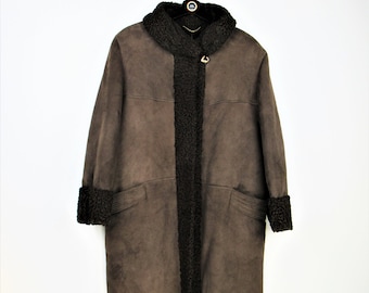 Cazadora piel genuina shearling vintage 80s 90s, ante piel borrego, ante