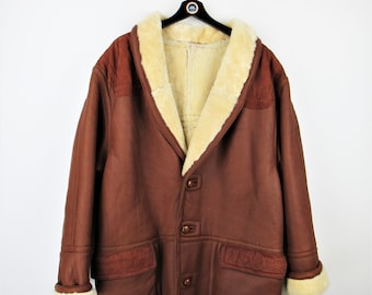 Chaqueta vintage de piel auténtica con forro de oveja de los años 80/90 - Talla M/L