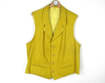 Vintage 90s yellow leather vest - Size L