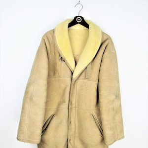 Shearling genuine leather jacket vintage 80s 90s, sheepskin, suede