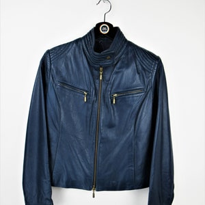 Roses Blue Jacket en cuir vintage authentique des années 90 - Taille S