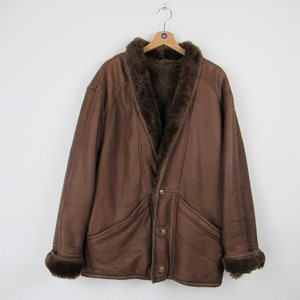 Shearling Genuine Vintage Leather Jacket 80s 90s - Size XL