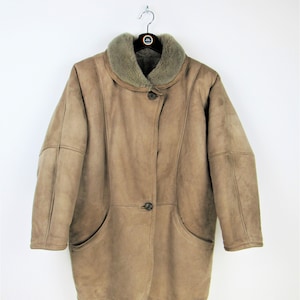 Shearling genuine leather jacket vintage 80s 90s, sheepskin, suede