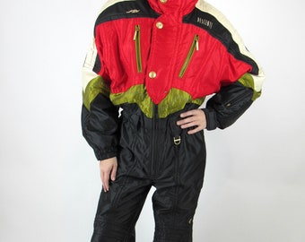 Vintage 1990s Ski Snow Suit Large Size in Blue Tones by Descente