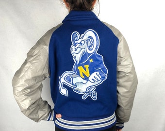 NAVY NAVAL Academy Varsity jacket, college America, 90s vintage, bomber, university jacket, teddy jacket, multico patch