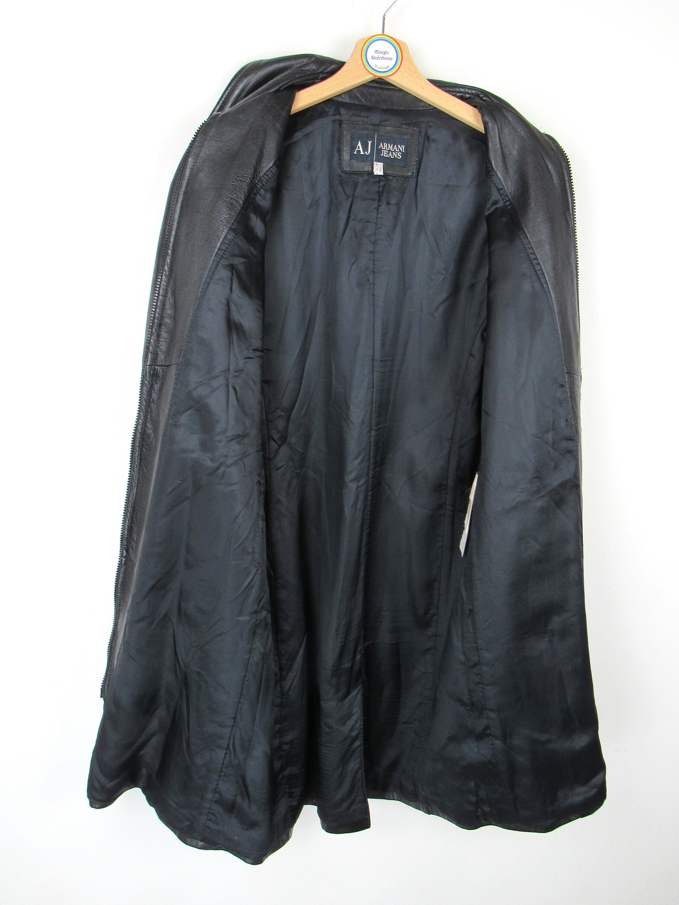 ジャケット・アウター 1990s Armani Jeans leather car coat Vintage 90s Armani Jeans Leather Coat - Size M - Etsy