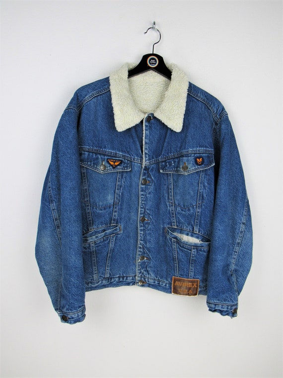 Giubbotto Avirex jeans sherpa vintage anni '90 | Etsy Italia