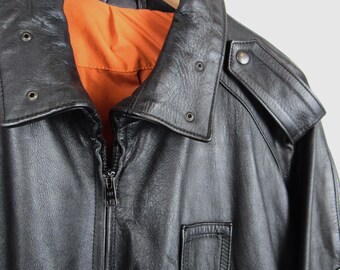 Vintage 90's Italian Police Men's Leather Jacket - Size XL