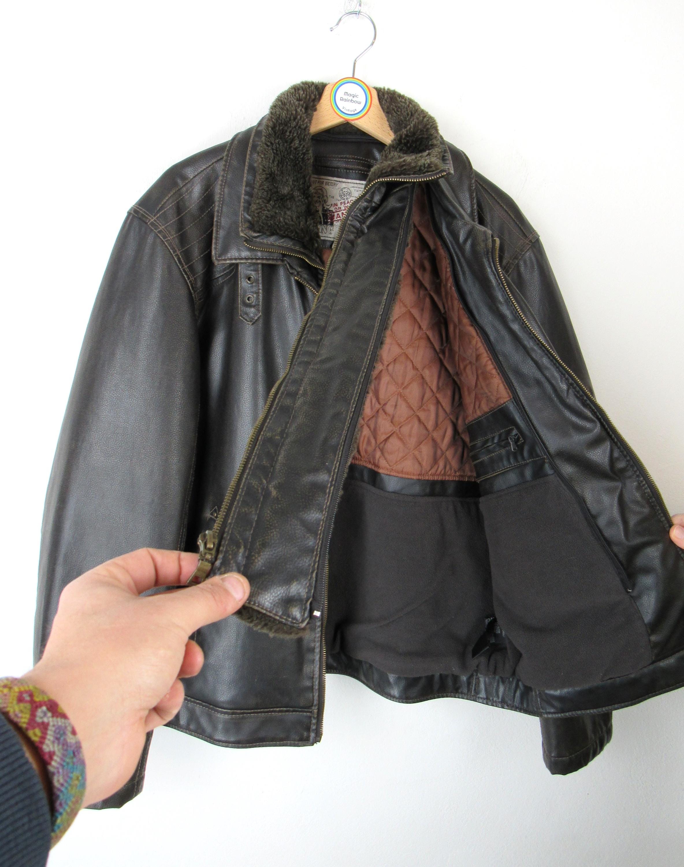 Wampum Flying Vintage 90's Leather Jacket - Size XL - Etsy