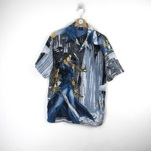 Claudio Nucci Vintage 90s Short Sleeve Patterned Men&#39;s Shirt - Size M