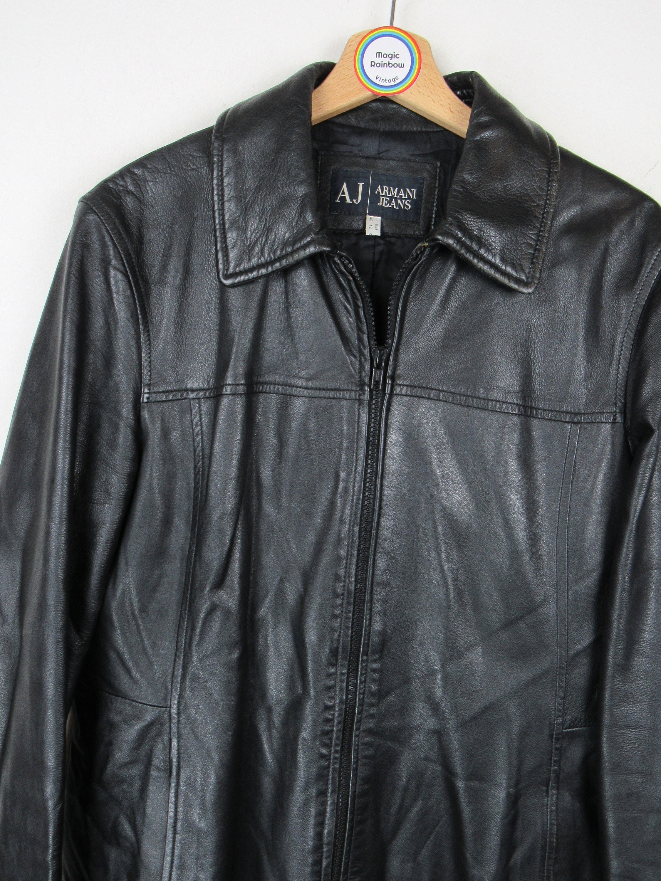 Vintage 90s Armani Jeans Leather Coat - Size M - Etsy Canada