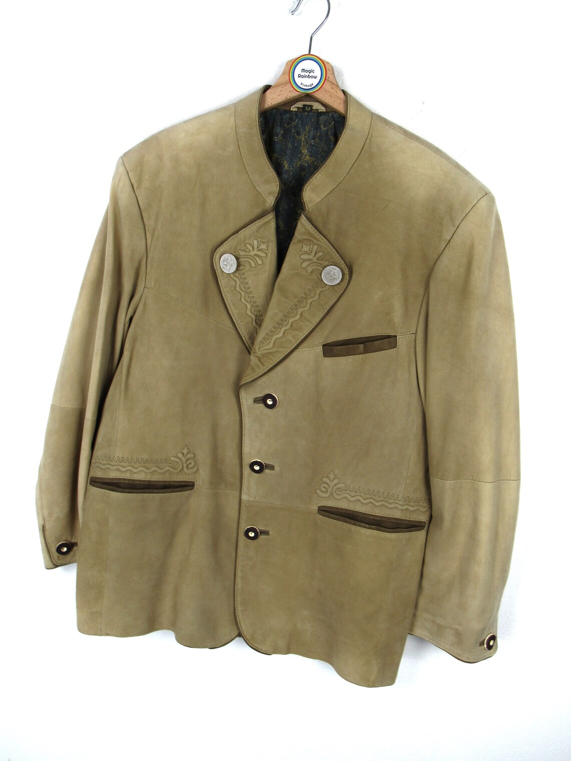 Giacca tirolese di pelle scamosciata vintage anni '80 '90 - Taglia L, foto 2 di 5