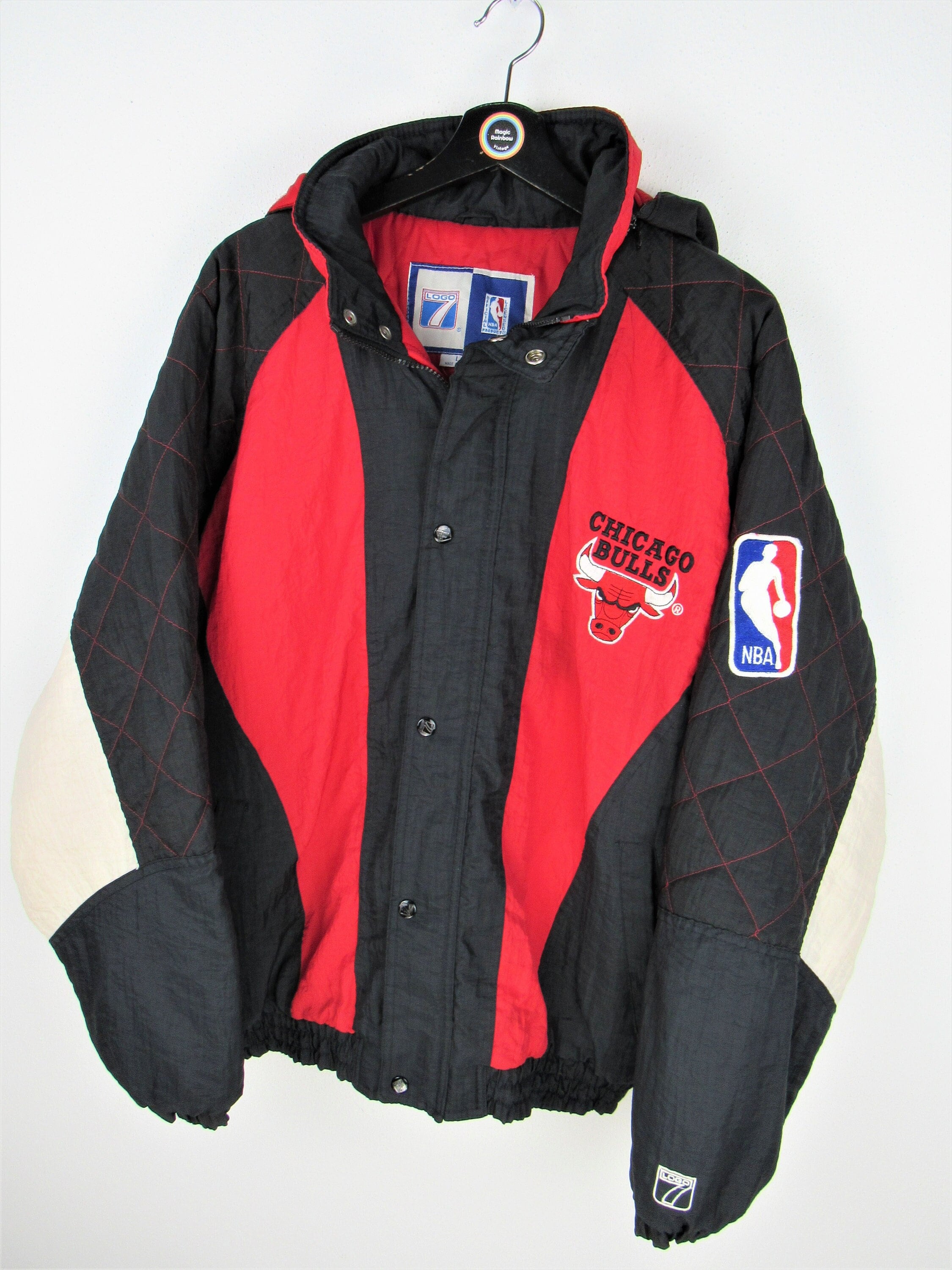 Vintage Mens STARTER Chicago Bulls Black Red Pullover Winter Jacket Small S