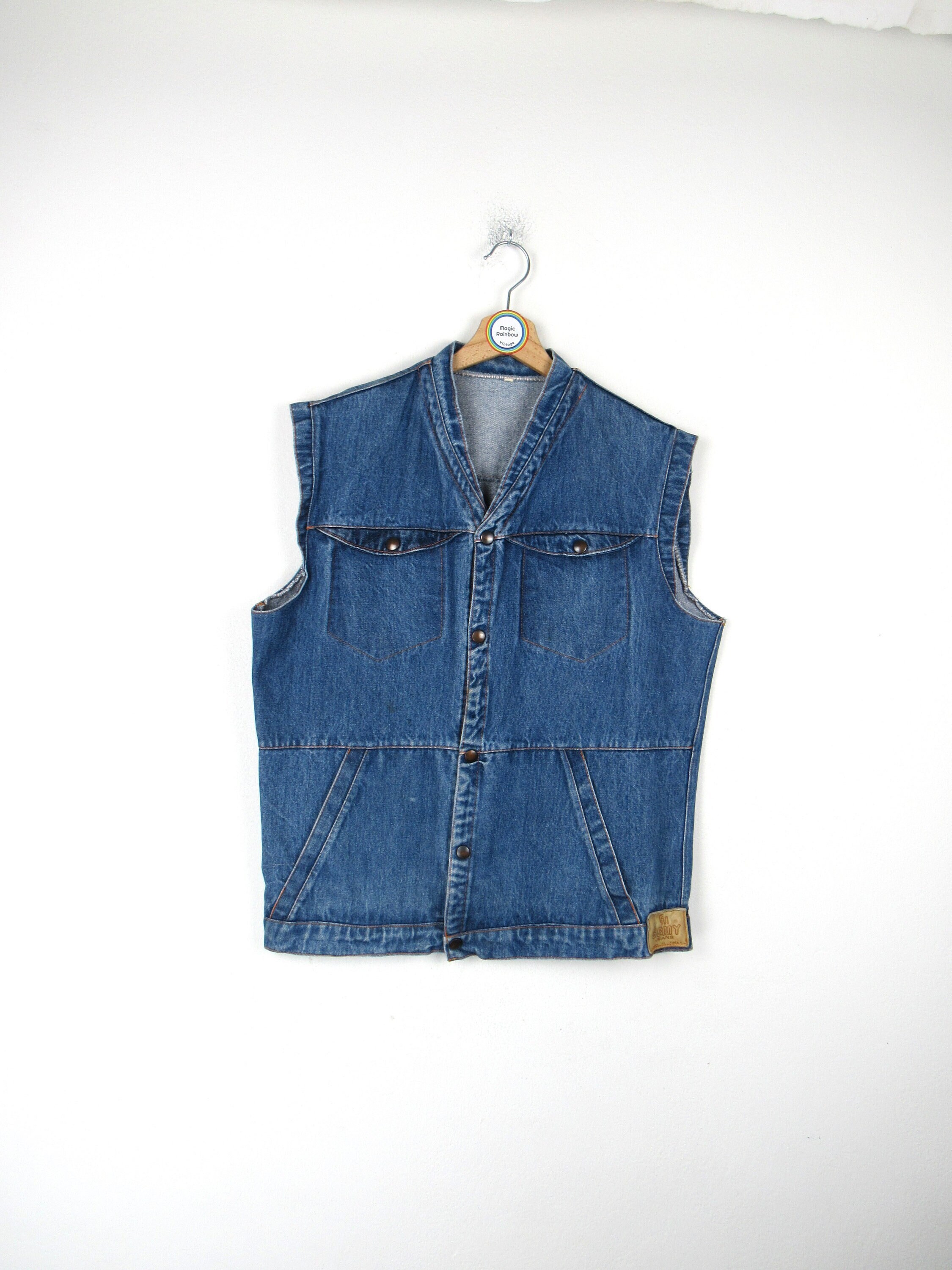 Vintage 90s Denim Vest - Size L - Etsy