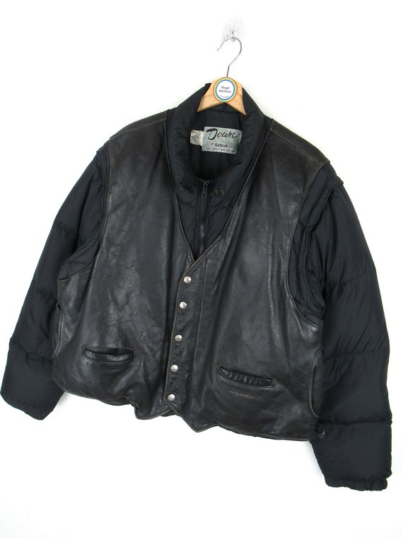 Buy Vintage 80s Schott Down and Leather Vest Bomber Jacket - Size 