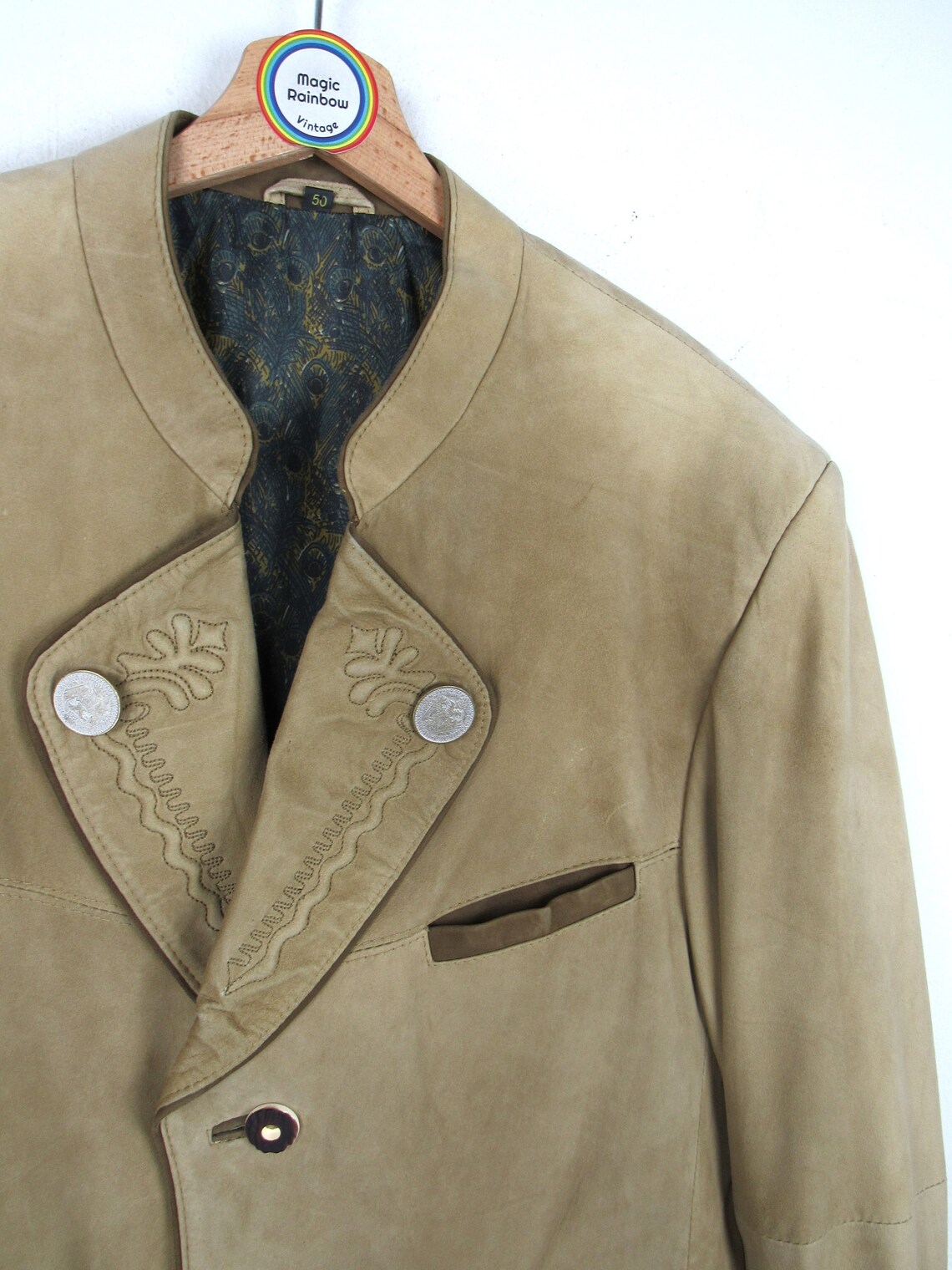 Giacca tirolese di pelle scamosciata vintage anni '80 '90 - Taglia L, foto 4 di 5