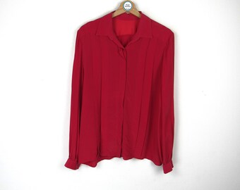 Vintage Silk Shirt Women Long Sleeve 90s - Size M