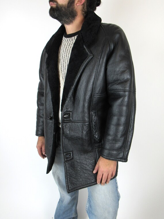 Vintage LeatherJacket パーカー SheepSkin 黒 L vintage