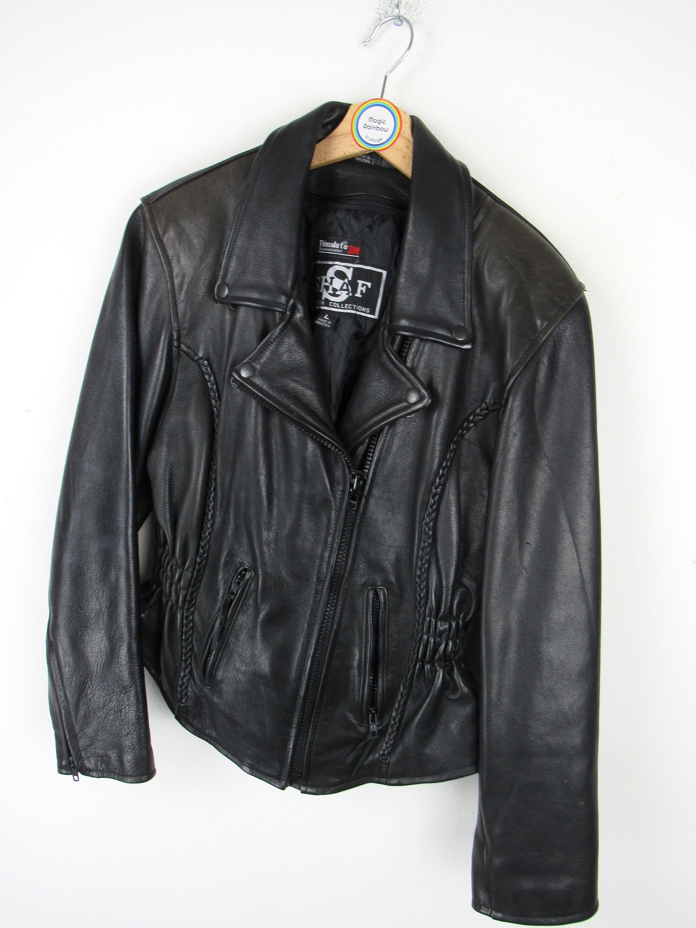 Shaf Women's Biker Jacket in Genuine Vintage 80s 90s Leather