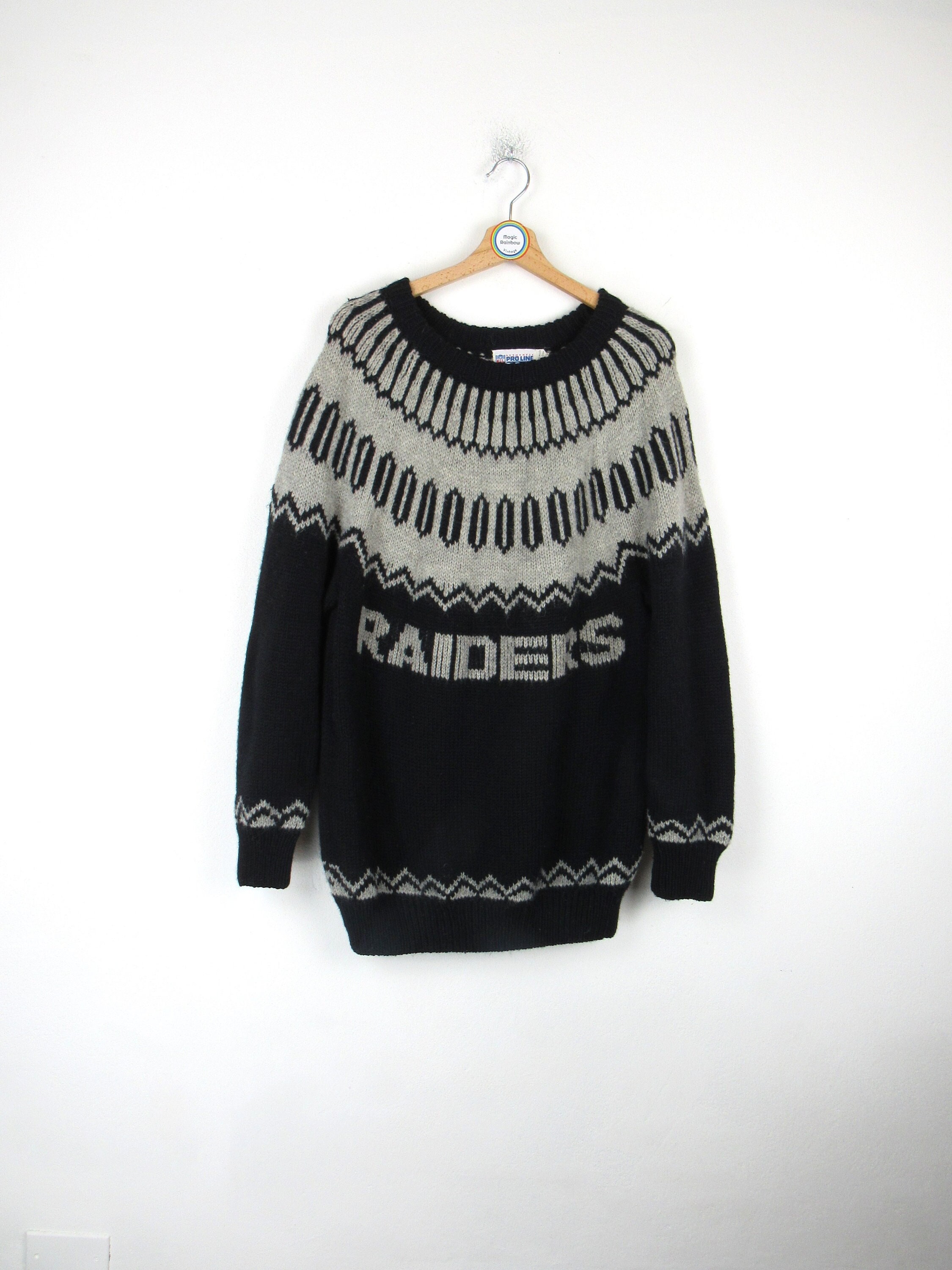 Pull Vintage Homme Oakland Raiders NFL - Marque Cliff Engle, Taille S, Noir, Occasion (sweater Football Américain)