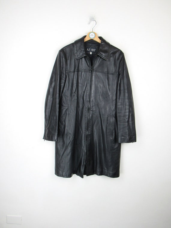 Vintage 90s Armani Jeans Leather Coat - Size M - Etsy