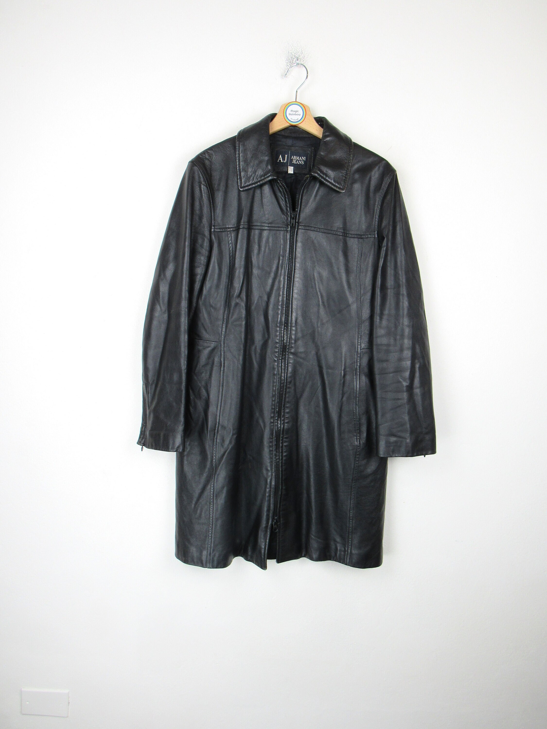 Vintage 90s Armani Jeans Leather Coat Size M - Etsy Norway