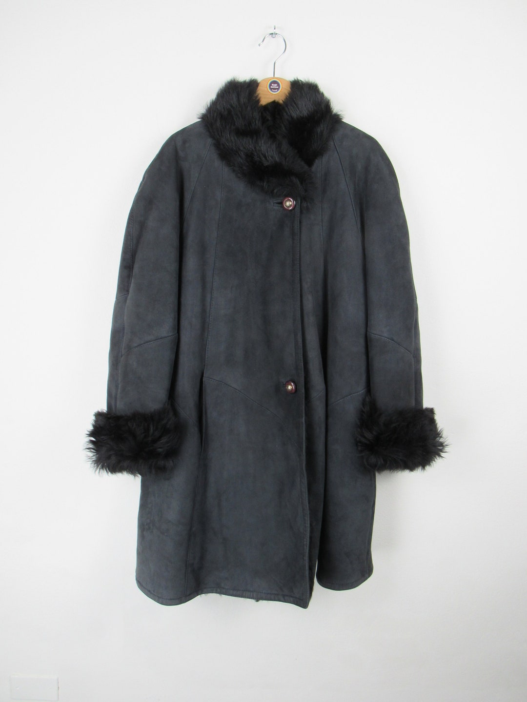 Shearling Coat Genuine Vintage Suede 80s 90s Size M Etsy