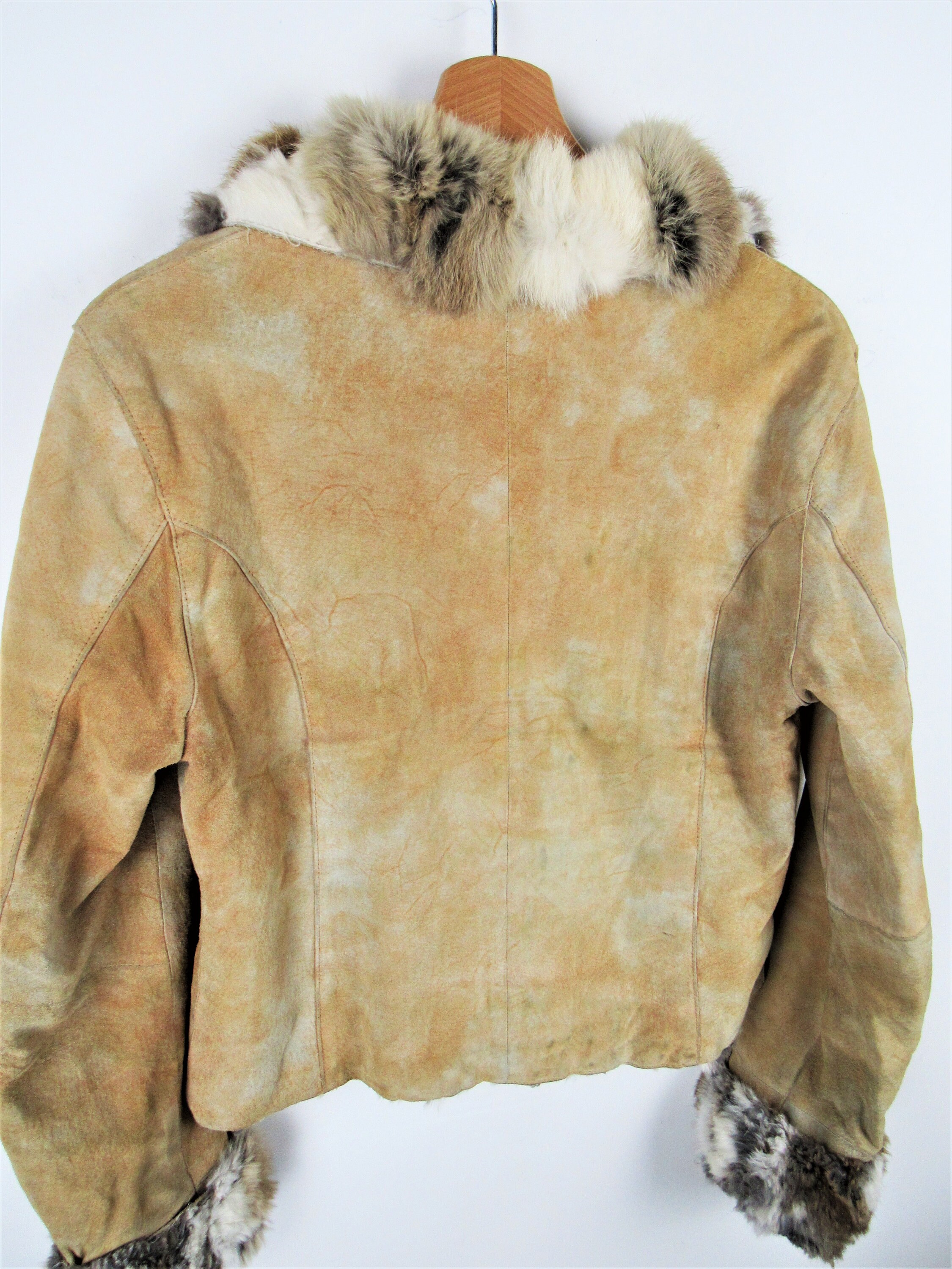 Online Vintage Store  90's Men Faux Fur Lined Leather Jacket