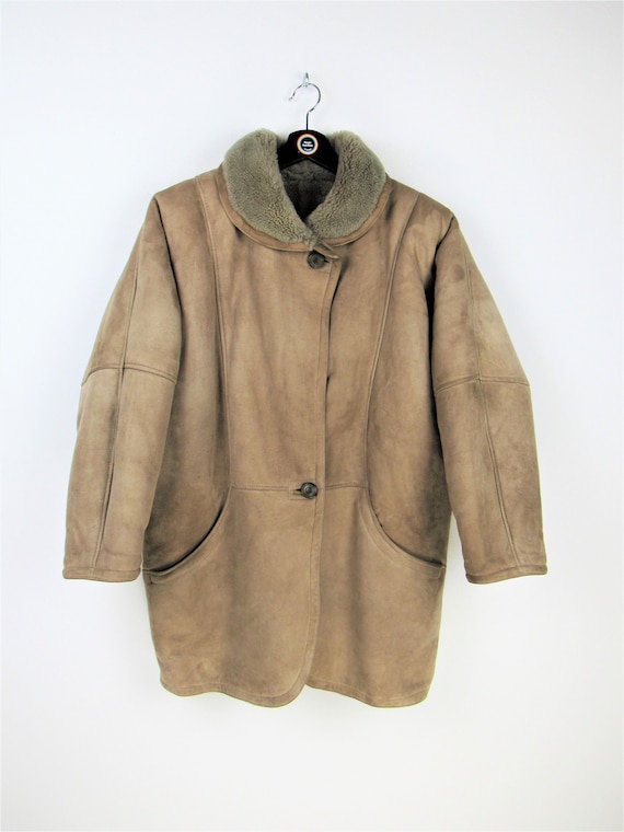 Shearling Genuine Leather Jacket Vintage 80s 90s, Sheepskin, Suede