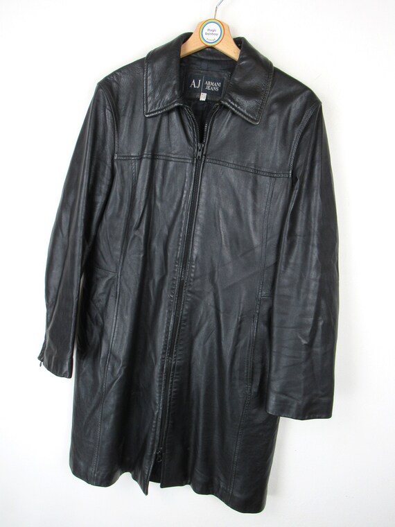 Vintage 90s Armani Jeans Leather Coat - Size M - Etsy Vintage 90s Armani Jeans Leather Coat - Size M - Etsy