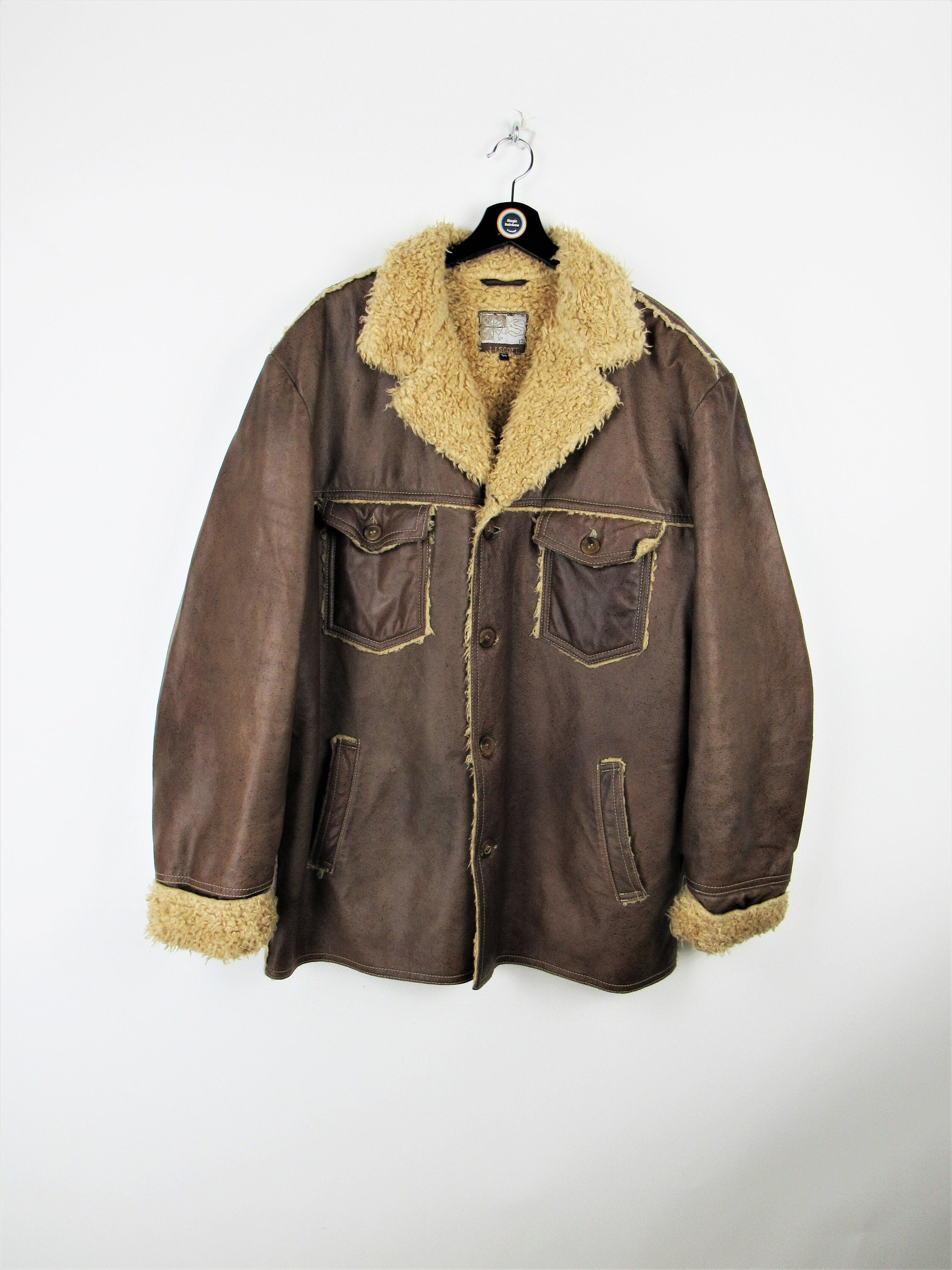 Vintage 80s 90s JJ Scott Real Leather Shearling Jacket - Size XL Vintage 80s 90s JJ Scott Real Leather Shearling Jacket - Size XL