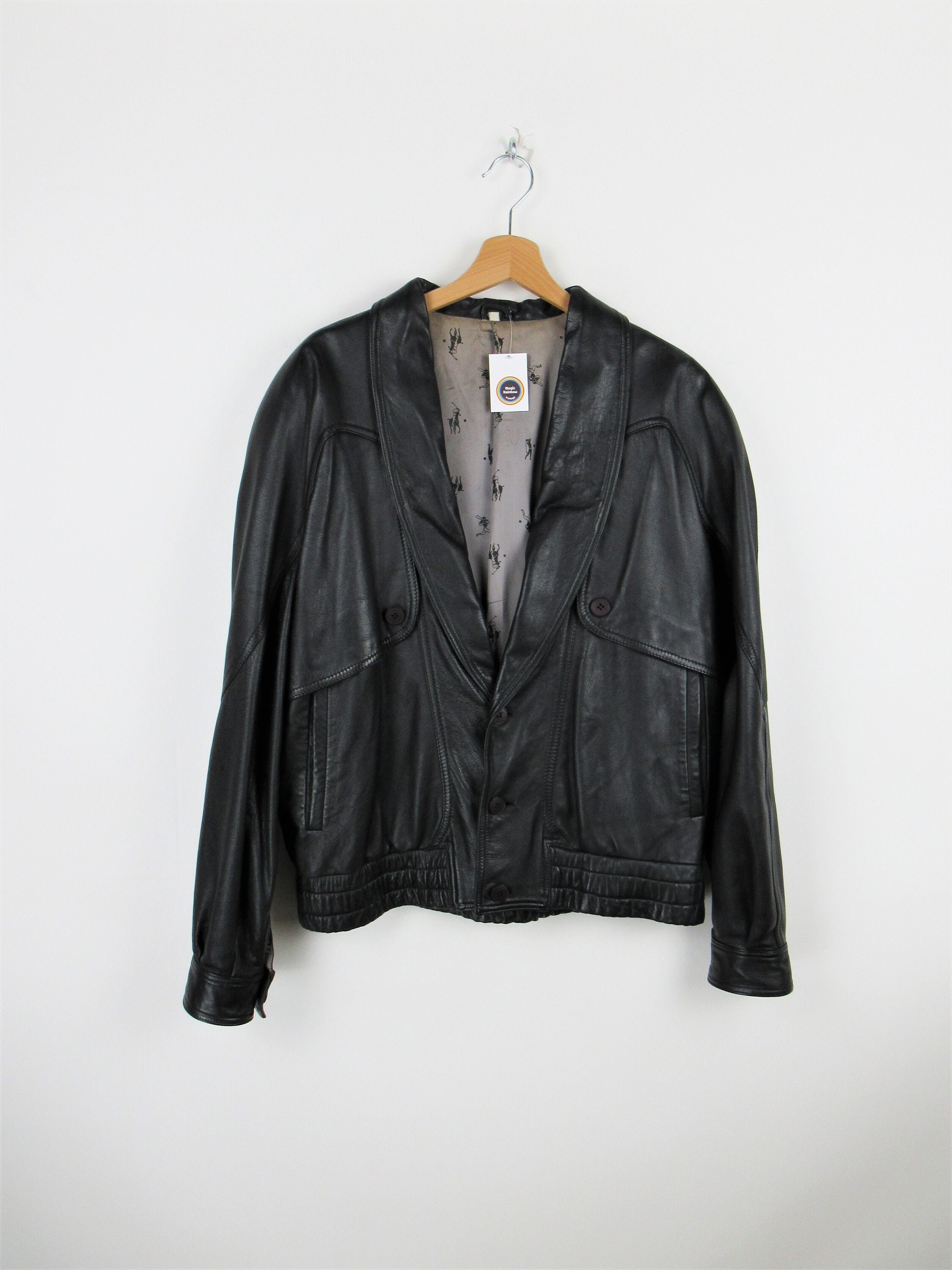 80's Vintage Women Oversized Bomber Leather Jacket - Ladies Retro Style  Outerwear