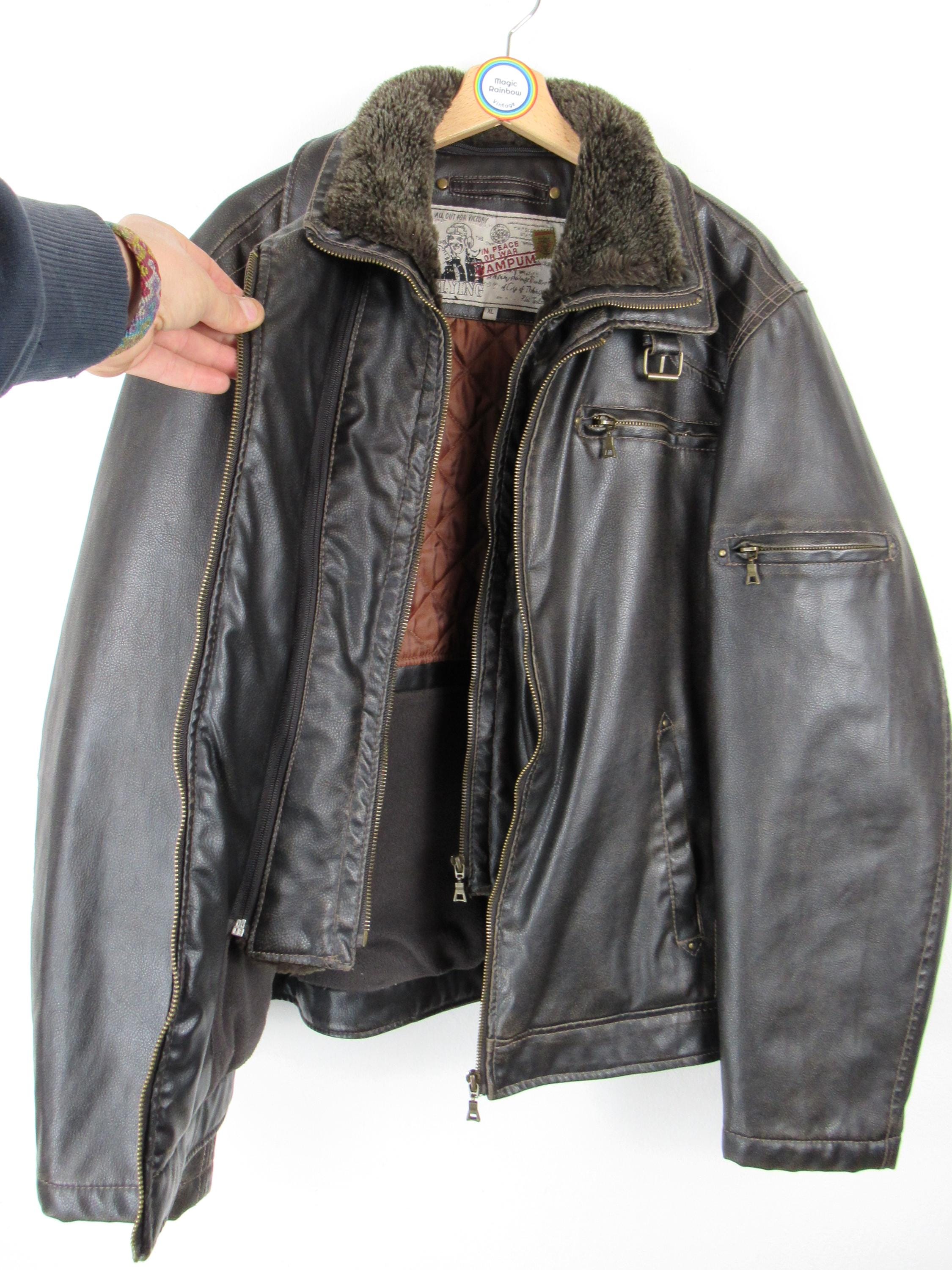 Wampum Flying Vintage 90's Leather Jacket - Size XL - Etsy