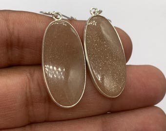 ピーチムーンストーンイヤリング、天然ピーチムーンストーン925スターリングシルバーイヤリング、彼女のための美しいイヤリング、ギフト用のイヤリング