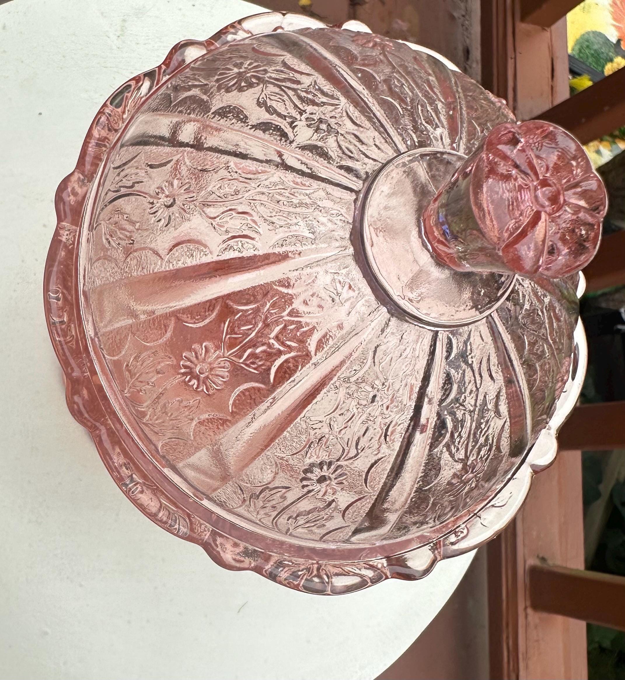 Rare Vintage Pink Fenton Marked Covered Candy Dish